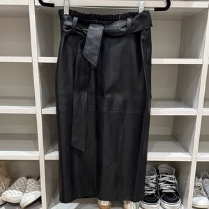 Zara Black faux leather Midi Skirt with Belt